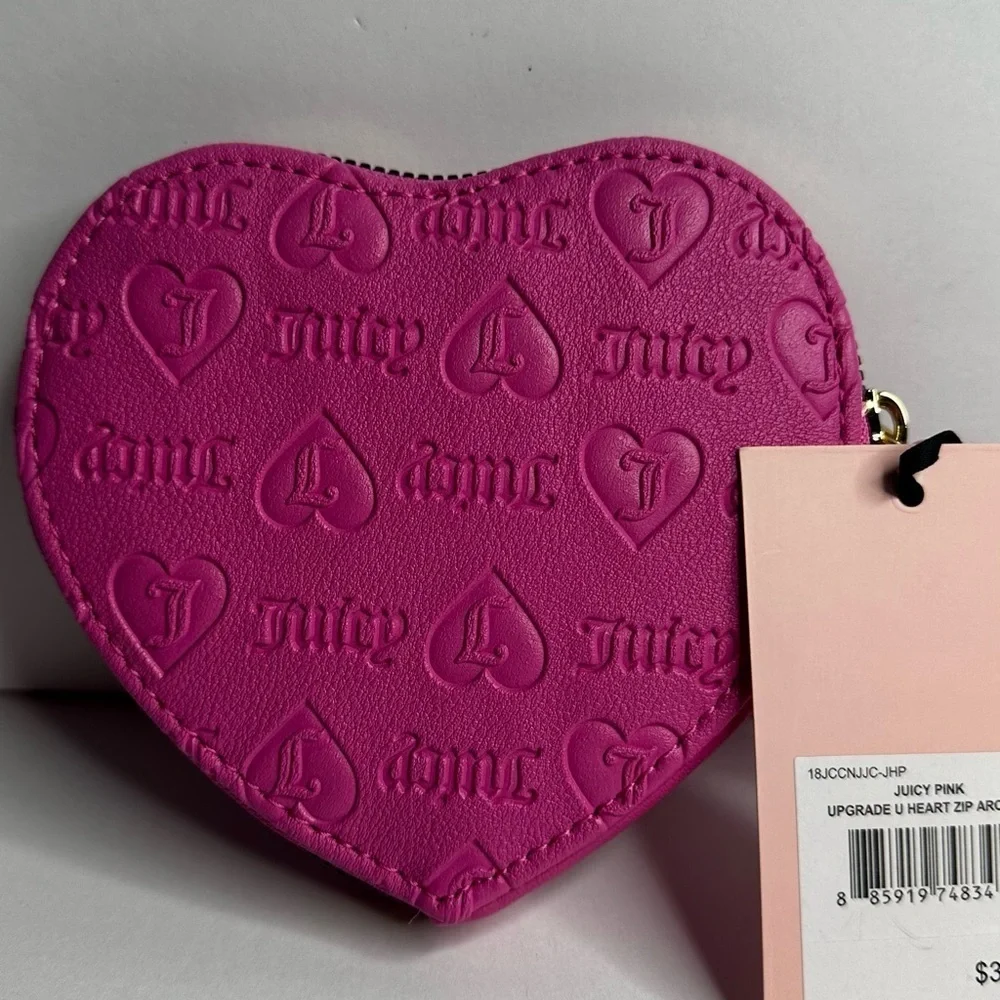 Juicy Couture Hot Pink Wallet Heart Zip Around  w Wristlet - Picture 5 of 11